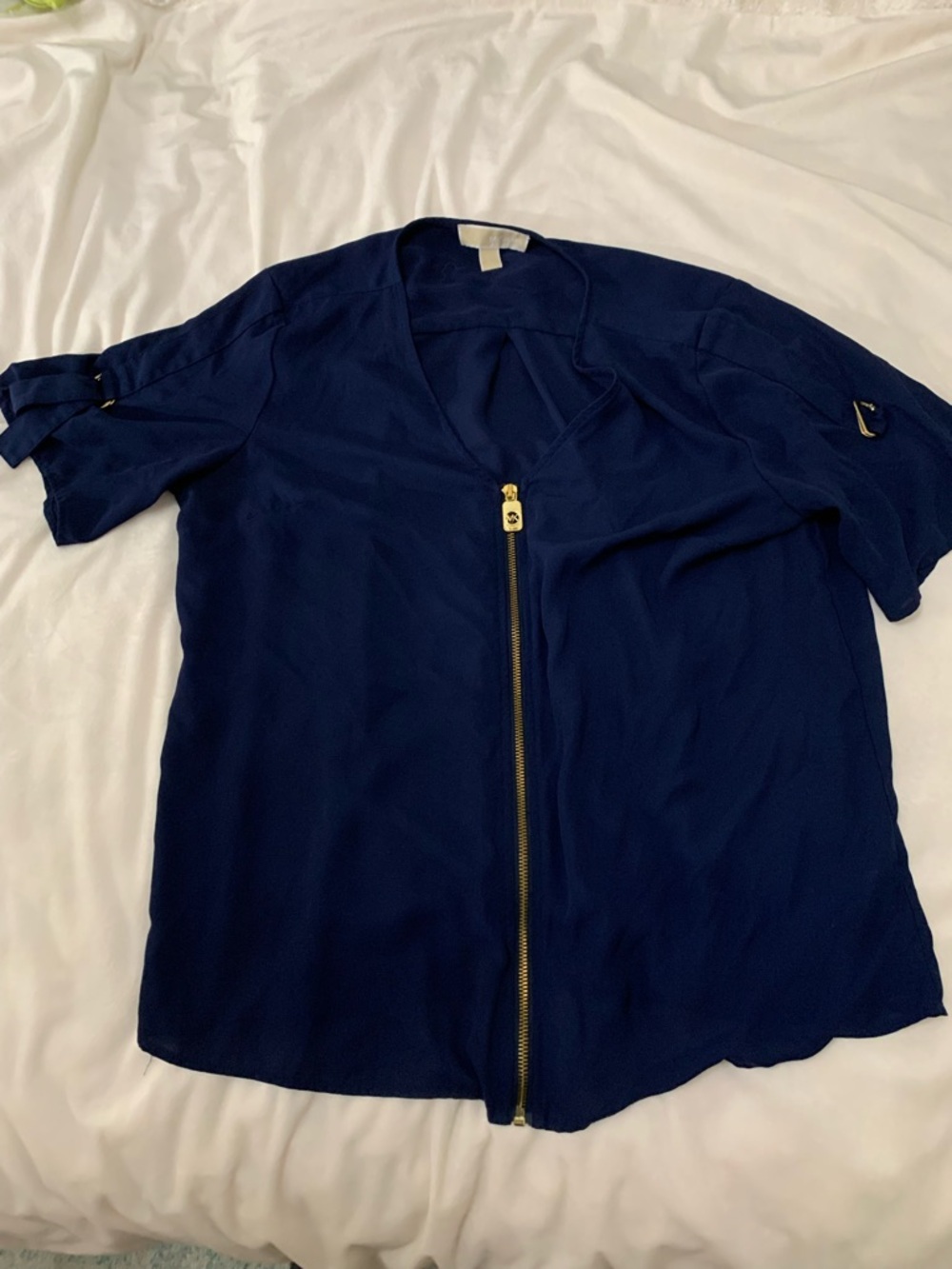 Michael Kors Navy Top with Cream Gold-Trim Label